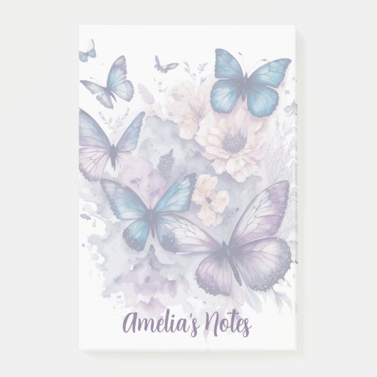 蝶パーソナライズされた紫色の名前の女の子 ポストイット (正面)