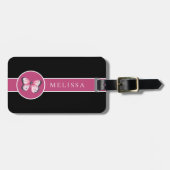 蝶パーソナライズされた色ブラックピンクホワイト ラゲッジタグ (正面横)