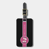 蝶パーソナライズされた色ブラックピンクホワイト ラゲッジタグ (正面縦)
