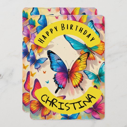 蝶パーソナライズされた誕生日カード (正面/裏面)