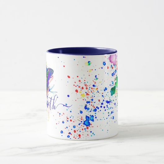 蝶パーソナライズされた（ばちゃばちゃ）跳ねるマグ マグカップ (中央)