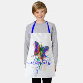 蝶パーソナライズされた(ばちゃばちゃ)跳ねる エプロン (着用した状態)