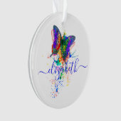 蝶パーソナライズされた（ばちゃばちゃ）跳ねる オーナメント (正面)