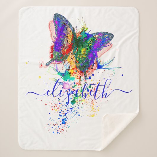 蝶パーソナライズされた（ばちゃばちゃ）跳ねる シェルパブランケット (正面)