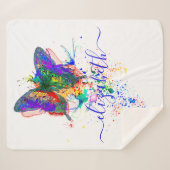 蝶パーソナライズされた（ばちゃばちゃ）跳ねる シェルパブランケット (正面(横))