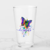 蝶パーソナライズされた（ばちゃばちゃ）跳ねる タンブラーグラス (正面)