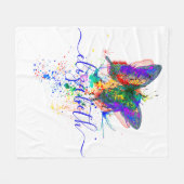 蝶パーソナライズされた(ばちゃばちゃ)跳ねる フリースブランケット (正面(横))