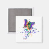 蝶パーソナライズされた(ばちゃばちゃ)跳ねる マグネット (正面/裏面)