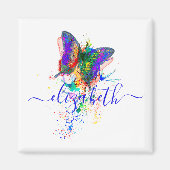 蝶パーソナライズされた(ばちゃばちゃ)跳ねる マグネット (正面)