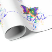 蝶パーソナライズされた（ばちゃばちゃ）跳ねる ラッピングペーパー (ロールコーナー)