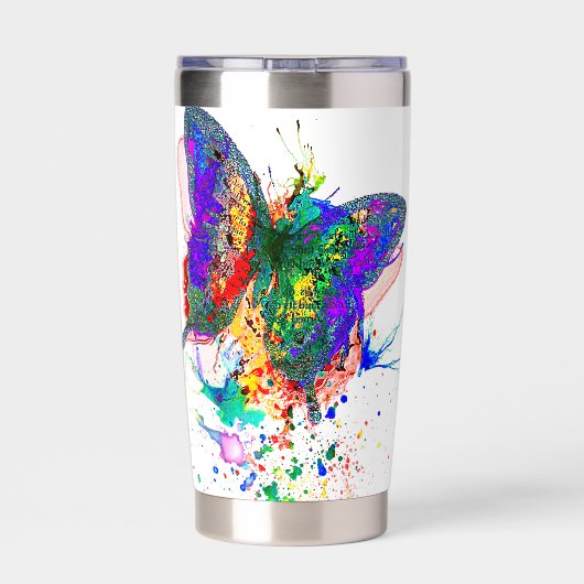 蝶パーソナライズされた（ばちゃばちゃ）跳ねる 保温保冷タンブラー (背面)