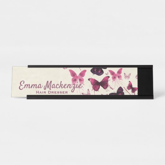 蝶パープルデスク名プレートステーションサイン デスクネームプレート (正面)