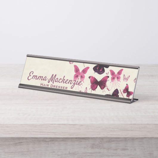 蝶パープルデスク名プレートステーションサイン デスクネームプレート (正面)