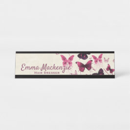 蝶パープルデスク名プレートステーションサイン デスクネームプレート