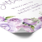 蝶パープルブライダルシャワーウェルカムサイン ポスター (角)