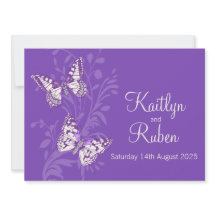 蝶パープルホワイトクリーム結婚式招待状