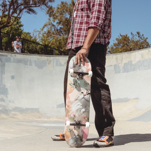 蝶ピンクとパステルの猫 スケートボード (室外2)