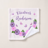 蝶ピンクと紫 ウォッシュタオル (ウォッシュタオル)