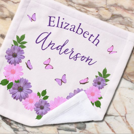 蝶ピンクと紫 ウォッシュタオル