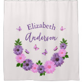 蝶ピンクと紫 シャワーカーテン (正面)