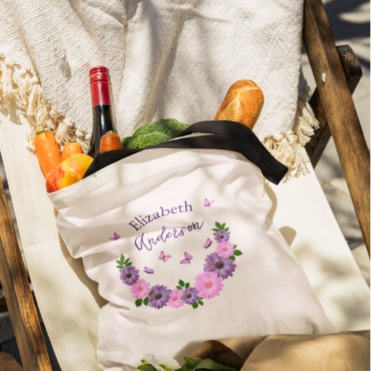 蝶ピンクと紫 トートバッグ