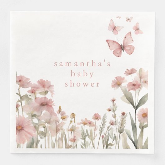 蝶ピンクのフローラ野生の花の女の子の赤ちゃんシャワー (正面)