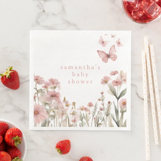蝶ピンクのフローラ野生の花の女の子の赤ちゃんシャワー (インサイチュ)