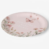 蝶ピンクのフローラ野生の花の女の子の赤ちゃんシャワー ペーパープレート (アングル)