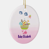 蝶ピンクのベビーでキュートな動物園の動物アーク セラミックオーナメント (右)