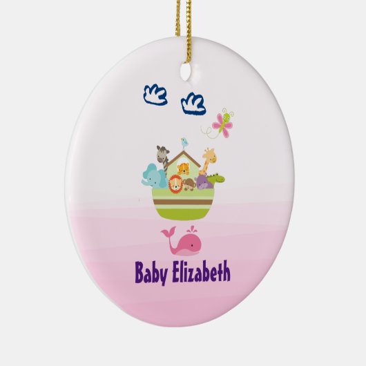 蝶ピンクのベビーでキュートな動物園の動物アーク セラミックオーナメント (右)