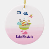 蝶ピンクのベビーでキュートな動物園の動物アーク セラミックオーナメント (正面)