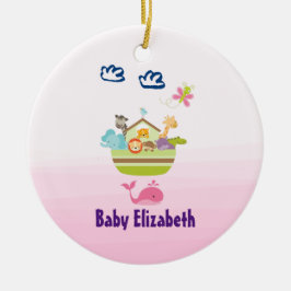 蝶ピンクのベビーでキュートな動物園の動物アーク セラミックオーナメント