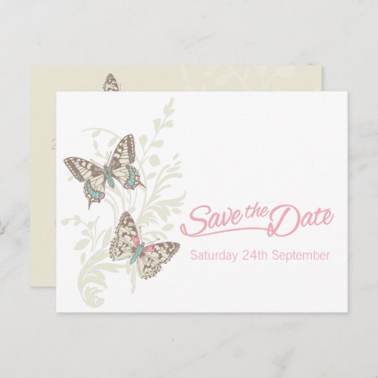 蝶ピンクの白いクリームは日付カードを保存 案内ポストカード (正面/裏面)