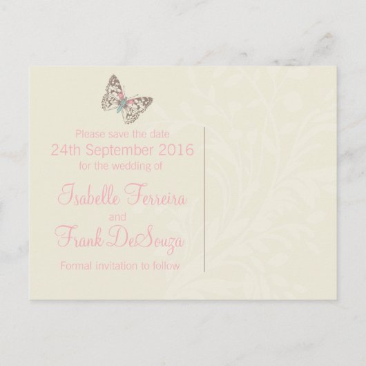 蝶ピンクの白いクリームは日付カードを保存 案内ポストカード (裏面)