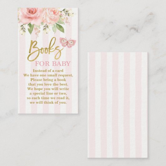 蝶ピンクの赤ちゃんシャワー女の子が本を持ってくる エンクロージャーカード (正面/裏面)