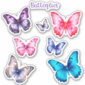 蝶ピンクカラフルブルーパープルサイズ変更 シール (正面)