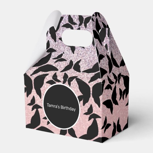 蝶ピンクグリッター誕生日パーティー フェイバーボックス (正面サイド)