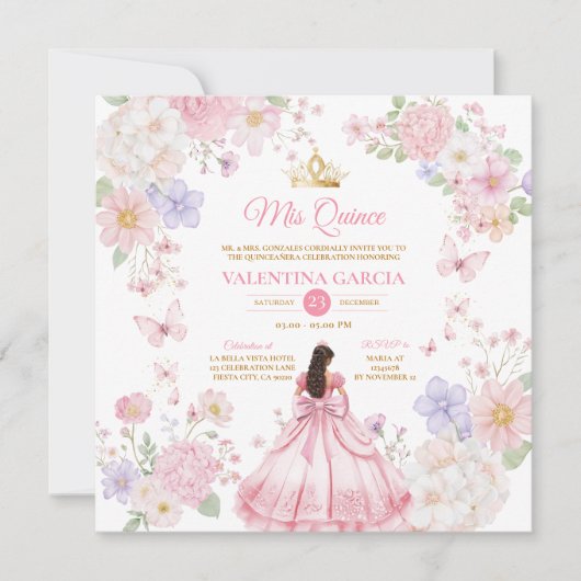 蝶ピンクパープルキンセアニラ15アノス 招待状 (正面)