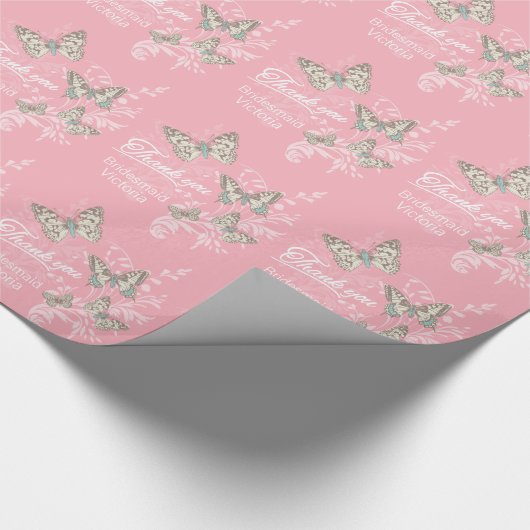 蝶ピンク感謝していの結婚式の引き出物 ラッピングペーパー (角)