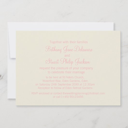 蝶ピンク白クリーム結婚式招待状 招待状 (裏面)