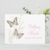 蝶ピンク白クリーム結婚式招待状 招待状 (スタンド正面)