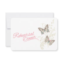 蝶ピンク結婚のリハーサル夕食招待状
