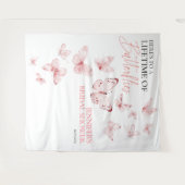 蝶ピンク赤面ブライダルシャワーバックドロップ タペストリー (正面(横))