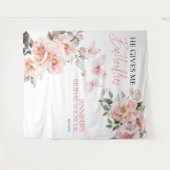 蝶ピンク赤面ブライダルシャワーバックドロップ タペストリー (正面(横))