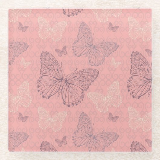 蝶ピンク ガラスコースター (正面)
