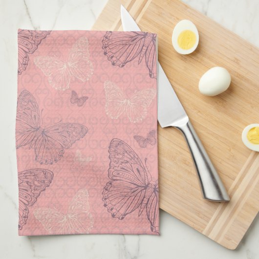 蝶ピンク キッチンタオル (四つ折り)