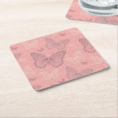 蝶ピンク スクエアペーパーコースター (アングル)