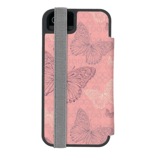 蝶ピンク INCIPIO iPhoneウォレットケース (フォリオ裏面)