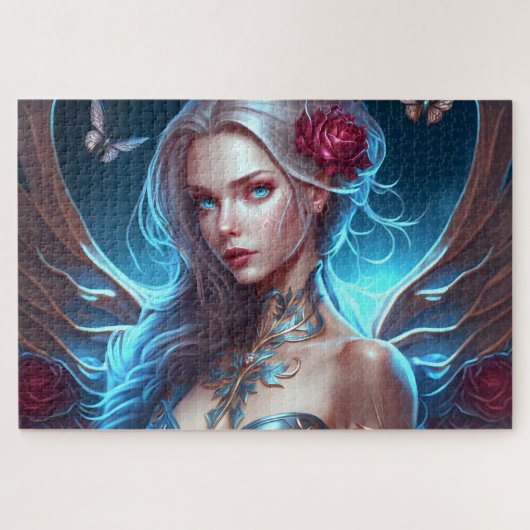 蝶ファンタジー妖精フローラ美しい芸術 ジグソーパズル (横)