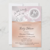 蝶ファンタジー |バラゴールドフォイルのベビーシャワー 招待状 (正面)